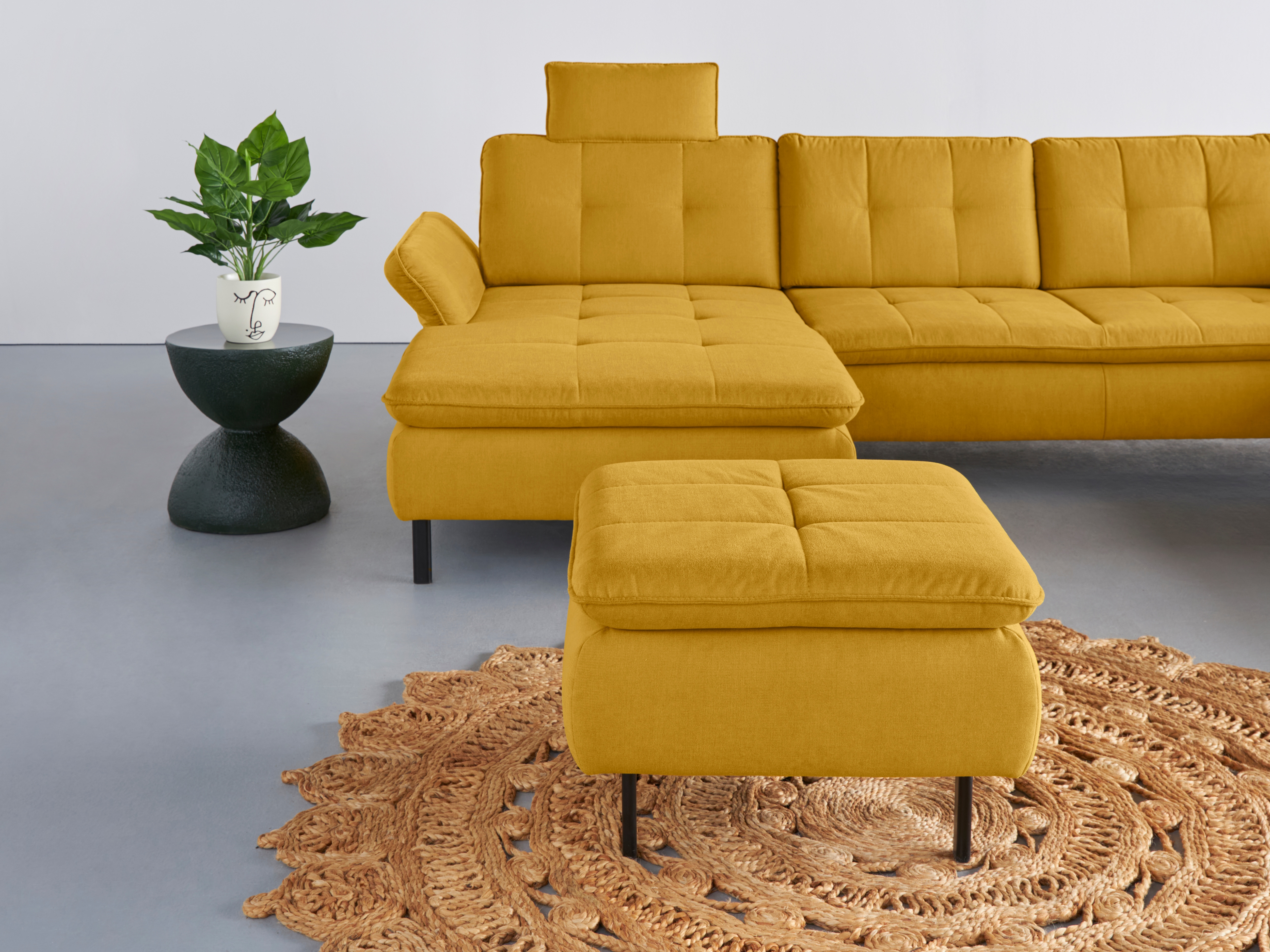 Polsterhocker INOSIGN "Birkholm", gelb (mustard), B:65cm H:44cm T:65cm, 98% Polyester 2% Polyamid, Hocker, passend zur Serie "Birkholm", B/T/H: 65/65/44 cm Image