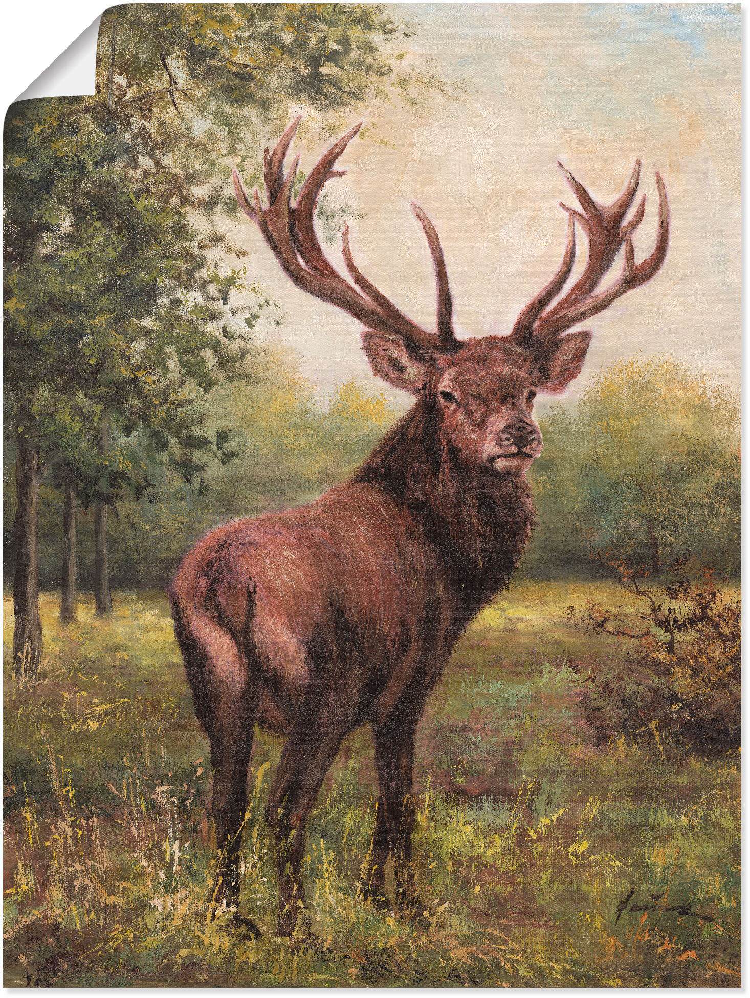 Wandbild ARTLAND "Hirsch", grün (farbe bild(er): grün), B:30cm H:40cm T:0,1cm, Papier, Bilder, als Leinwandbild, Poster, Wandaufkleber in verschied. Größen Image