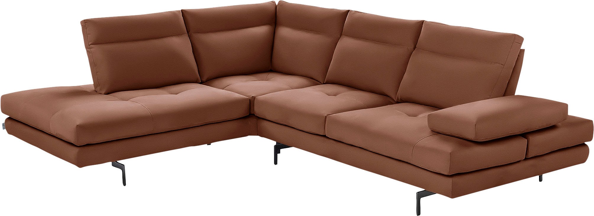Ecksofa CALIA ITALIA "Toby Wing, L-Form, Designsofa mit sensationellem Sitzkomfort", braun (cognac bull), B:288cm H:90cm T:232cm, Leder BULL (100% Leder), Sofas, Ecksofa, Sitztiefenverstellung, funktionale Ecke, Füße in schwarz matt