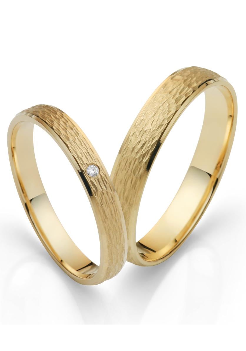 Trauring FIRETTI "Schmuck Geschenk Gold 750 Hochzeit Ehering "LIEBE" Gr. 64, gold (gelbgoldfarben), Fingerringe, 64, 0,01 SI = kleine Einschlüsse mit Brillant, Gelbgold 585, 3mm, Made in Germany, wahlweise mit oder ohne Brillant Image