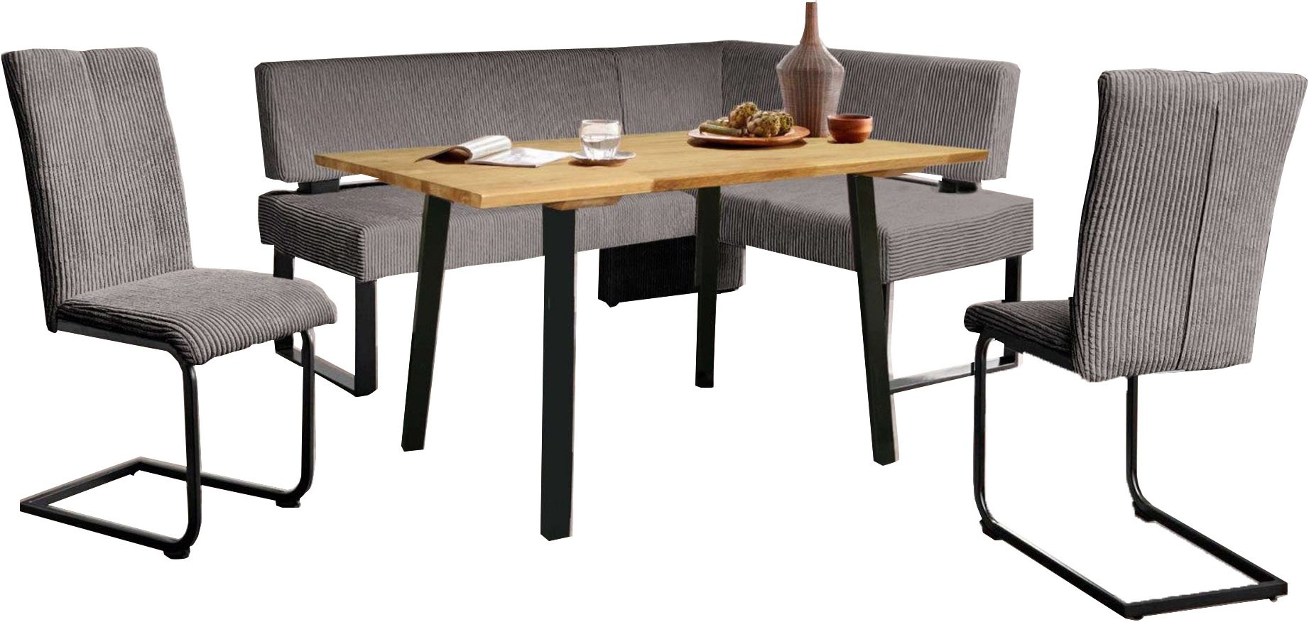 Eckbankgruppe OTTO HOME "Oliver", weiß (moonbeam, schwarz), B:220cm H:89cm T:160cm, FSC-zertifizierter Holzwerkstoff, FSC-zertifiziertes Massivholz, Metall, Polyester, Sitzmöbel-Sets, Eckbankgruppe, Eckbank mit Wellenunterfederung im Sitz, Tisch...