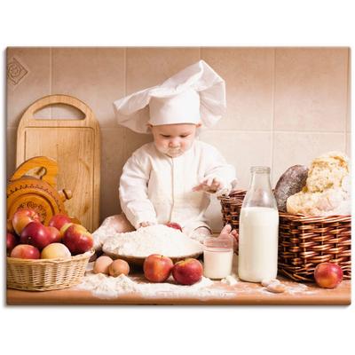Wandbild ARTLAND "Küche Junge Kind Backen", braun (farbe bild(er): braun), B:80cm H:60cm, Bilder, als Alubild, Outdoorbild, Leinwandbild, Poster, Wandaufkleber Image