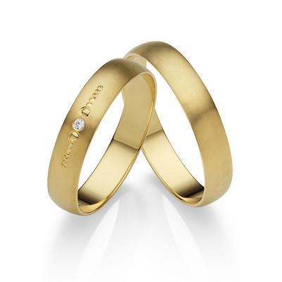 Trauring FIRETTI "Schmuck Geschenk Gold 375 Hochzeit Ehering "LIEBE" Gr. 55, gold (gelbgoldfarben), Fingerringe, 55, ohne Brillant, Gelbgold 585, 4mm, Made in Germany, wahlweise mit oder ohne Brillant Image