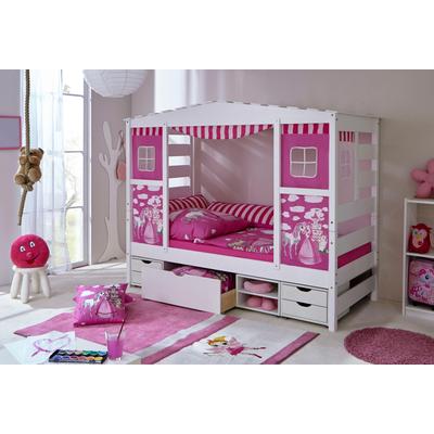 Kinderbett TICAA "Lio", weiß (kiefer massiv weiß gewachst), B:96,6cm, Betten, Hausbett, inkl. Schubkasten und Rollrost Image