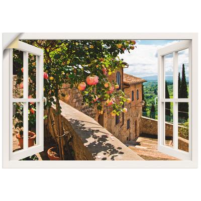 Wandbild ARTLAND "Fensterblick Rosen auf Balkon Toskana", weiß (farbe bild(er): weiß), B:130cm H:90cm, Bilder, als Alubild, Outdoorbild, Leinwandbild, Poster, Wandaufkleber Image