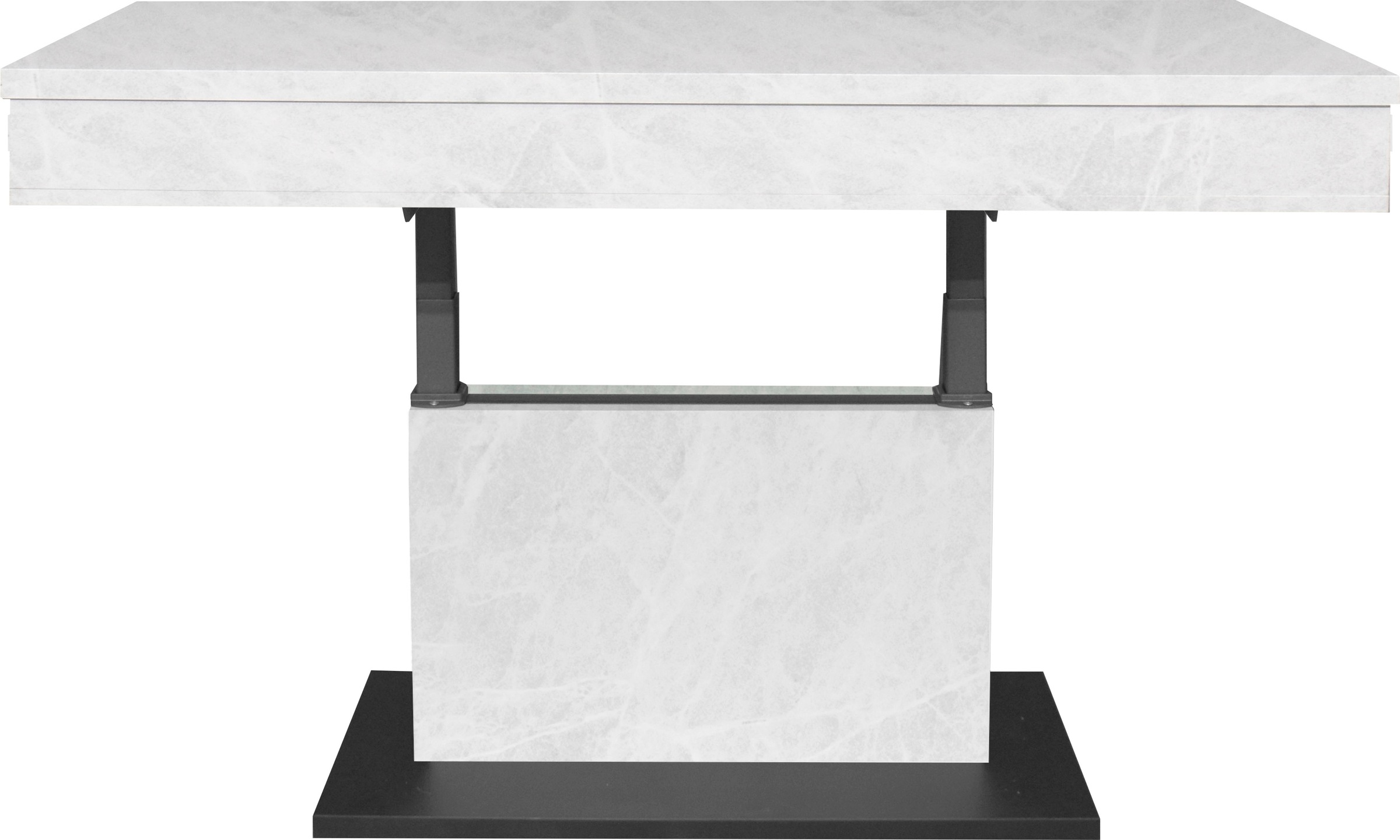 Couchtisch MÄUSBACHER "Lift Couchtisch", schwarz (vulkanschwarz supermatt, keramik optik weiß, keramik optik weiß), B/H/T: 110cm x 77cm x 60cm, Tische, Couchtisch, höhenverstellbar 58-77cm,Tischplatte aufziehbar, Staufach, 110cm breit