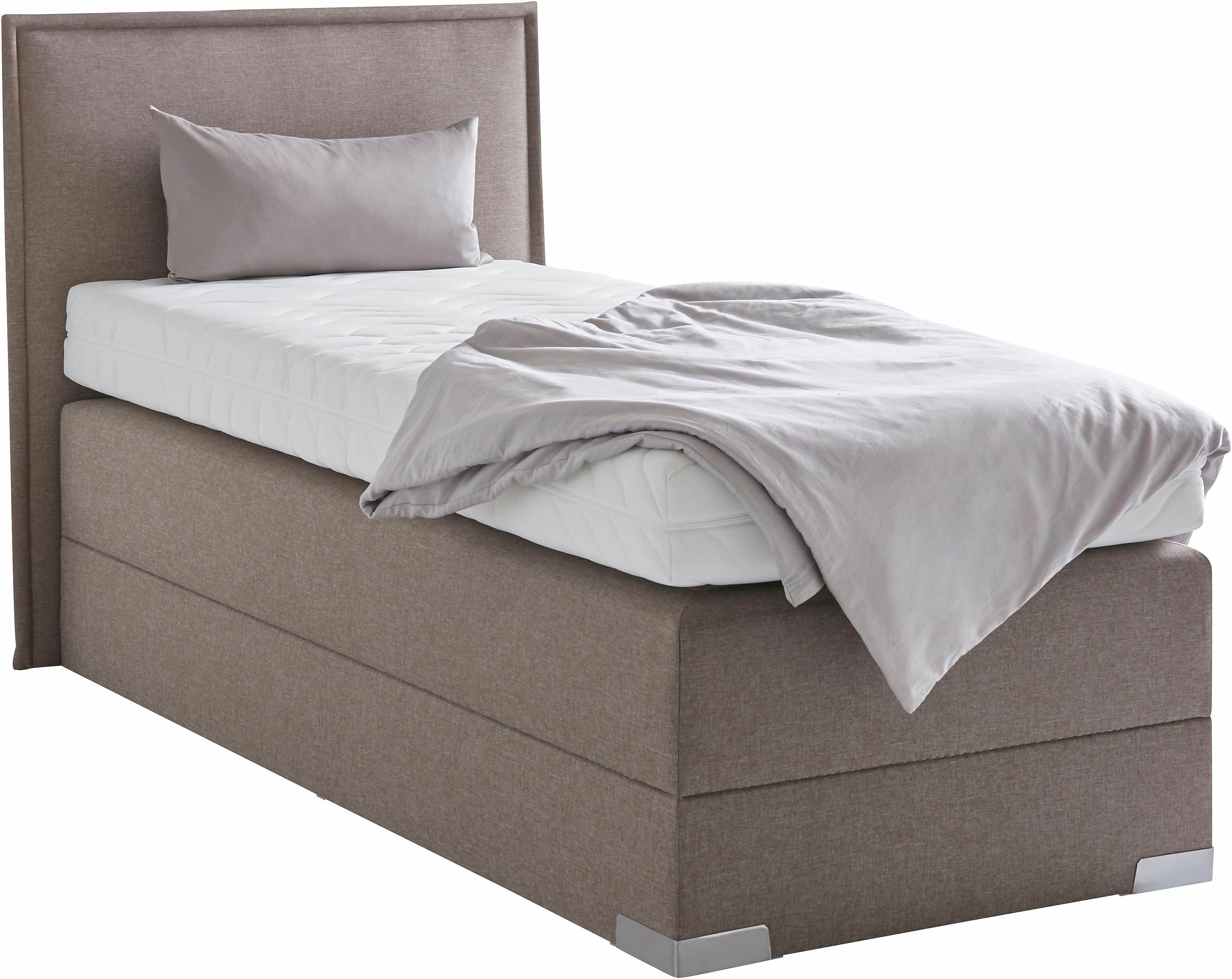 Boxspringbett, beige (dunkelbeige), Liegefläche B/L: 90cm x 200cm, H2, 7-Zonen-Kaltschaummatratze, Bettrahmen und seitliche Einfassung Unterbox und Obermatratze: Fein-Strukturstoff (77% Polyester, 23% Viskose).;Spiegelfläche der Matratzen: 100%... Image