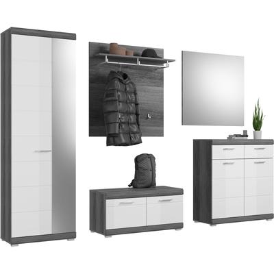 Garderoben-Set INOSIGN "Siena, Fronten mit hochwertiger Rillenfräsung, 5-teilig,bestehend aus:", braun (eiche), B:272cm H:197cm T:40cm, Kastenmöbel-Sets, Scout Garderobenkombinatio 5-tlg., Breite 272 cm, Flur, Diele Image