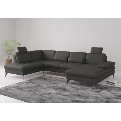Wohnlandschaft SIT & MORE "Morris U-Form, inkl. Sitztiefenverstellung", grau (anthrazit), B:335cm H:82cm T:212cm, Sofas, wahlweise mit Armteilverstellung, Bettfunktion & Bettkasten Image