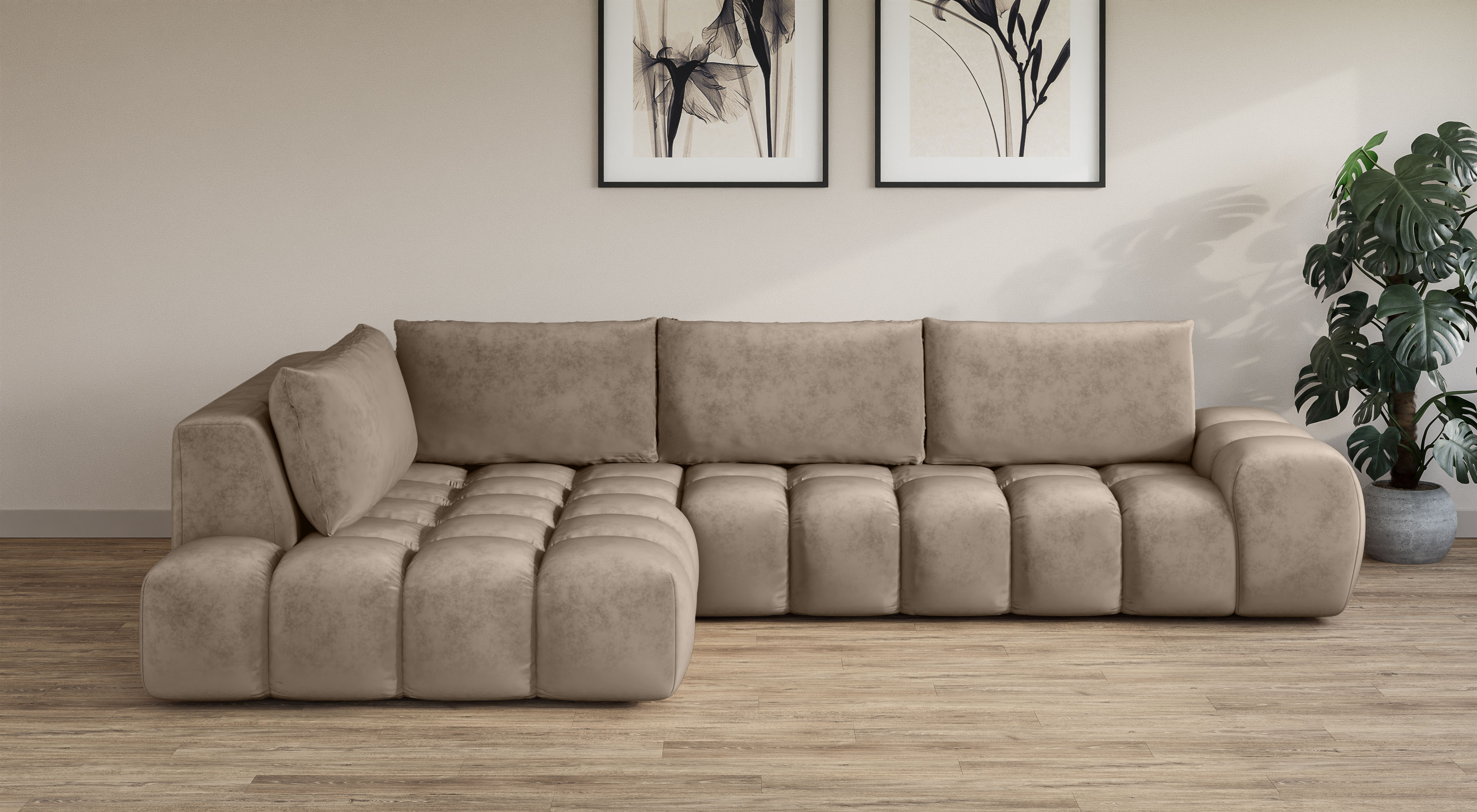 Ecksofa OTTO HOME "AZITA L-Form, XXL 352 cm Designsofa in Bubble-Opitk", grau (taupe), B:352cm H:72cm T:210cm, 100% Polyester, Sofas, Ecksofa, lose Rückenkissen, traumhafte Steppung, Topseller