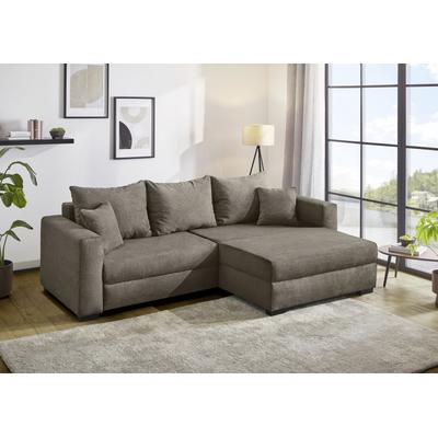 Ecksofa JOCKENHÖFER GRUPPE "Saalbach, L-Form, Breite 261cm", grau (taupe), B:261cm T:90cm, Korpus: 100% Polyester, Kissen: 100% Polyester, Sofas, inkl. Bettfunktion & Bettkasten, Ottomane links/rechts montierbar Image