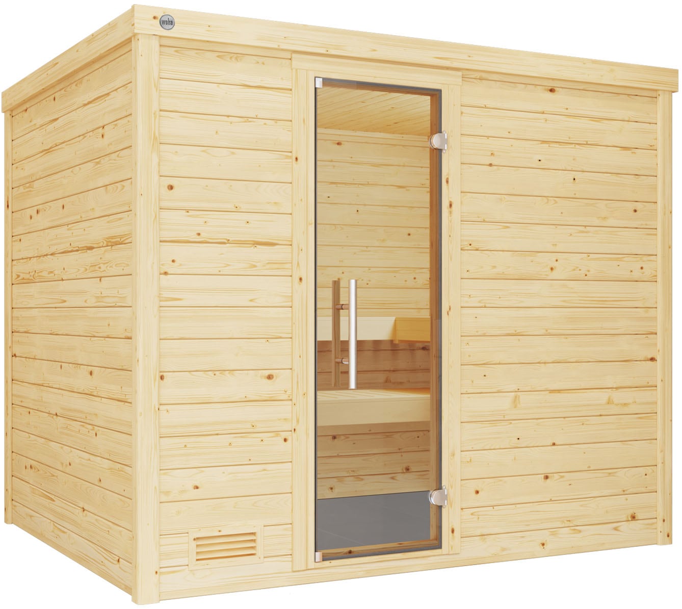 Sauna WEKA "Massivholzsauna BERGEN 3", beige (natur), Bio-Ofen, externe Steuerung, 9 kW, Saunen, Blockbohlen, moderne Ganzglastür