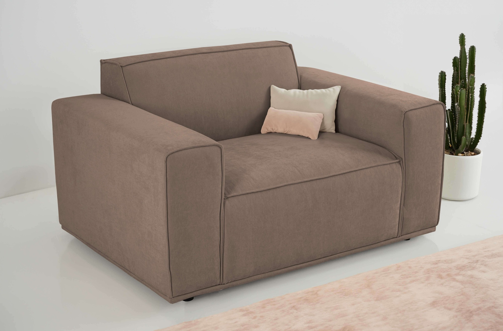 Loveseat HOME AFFAIRE "Avelin, 1.5 Sitzer, 140 cm, Chenille, Struktur-Boucle", braun, B:140cm H:75cm T:96cm, 100% polyester, Sessel, mit Wellenunterfederung, Kedernaht, bodentief, Skandi-Design