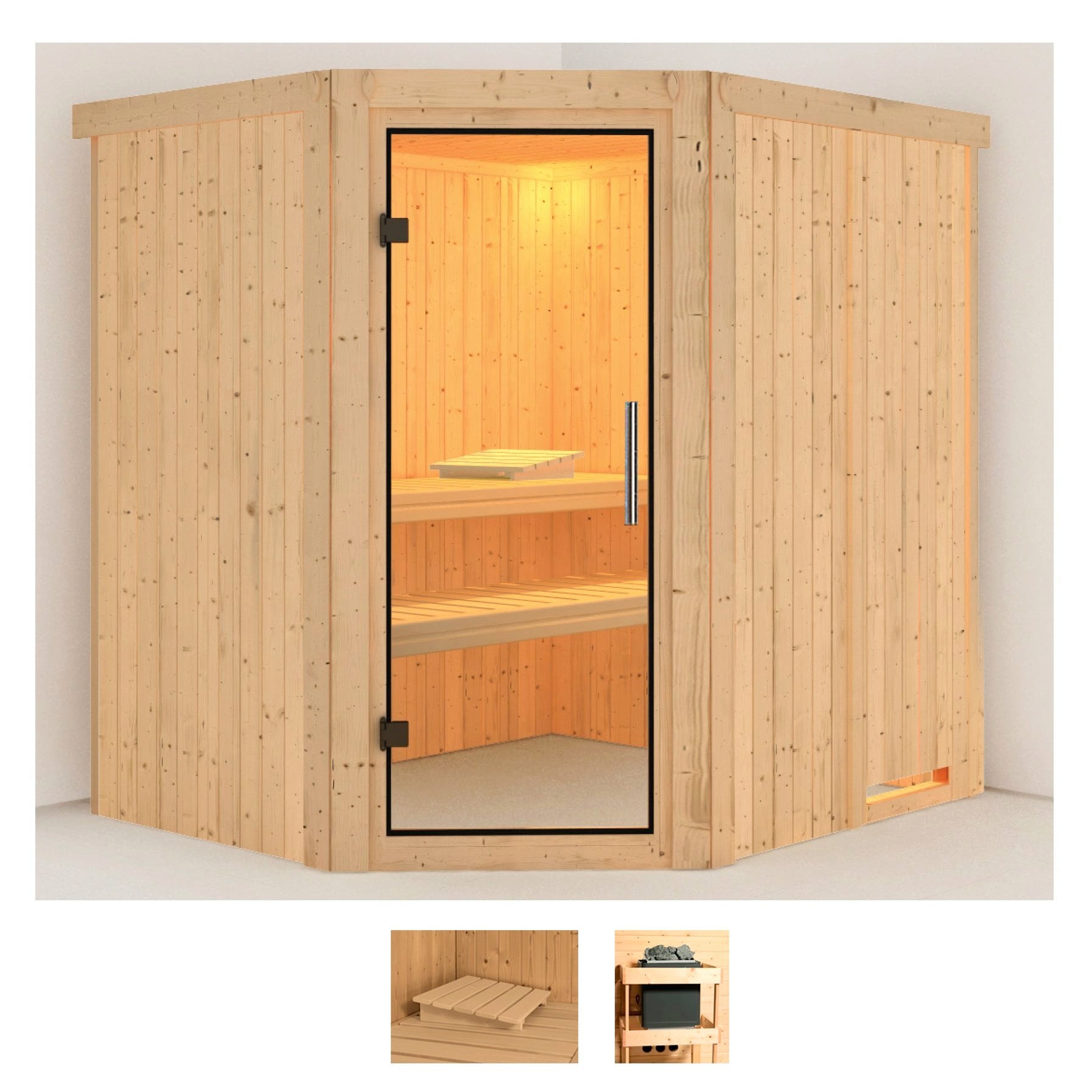 Sauna KARIBU "Siirin", beige (naturbelassen), ohne Ofen, (ohne Ofen), Saunen, ohne Ofen Image