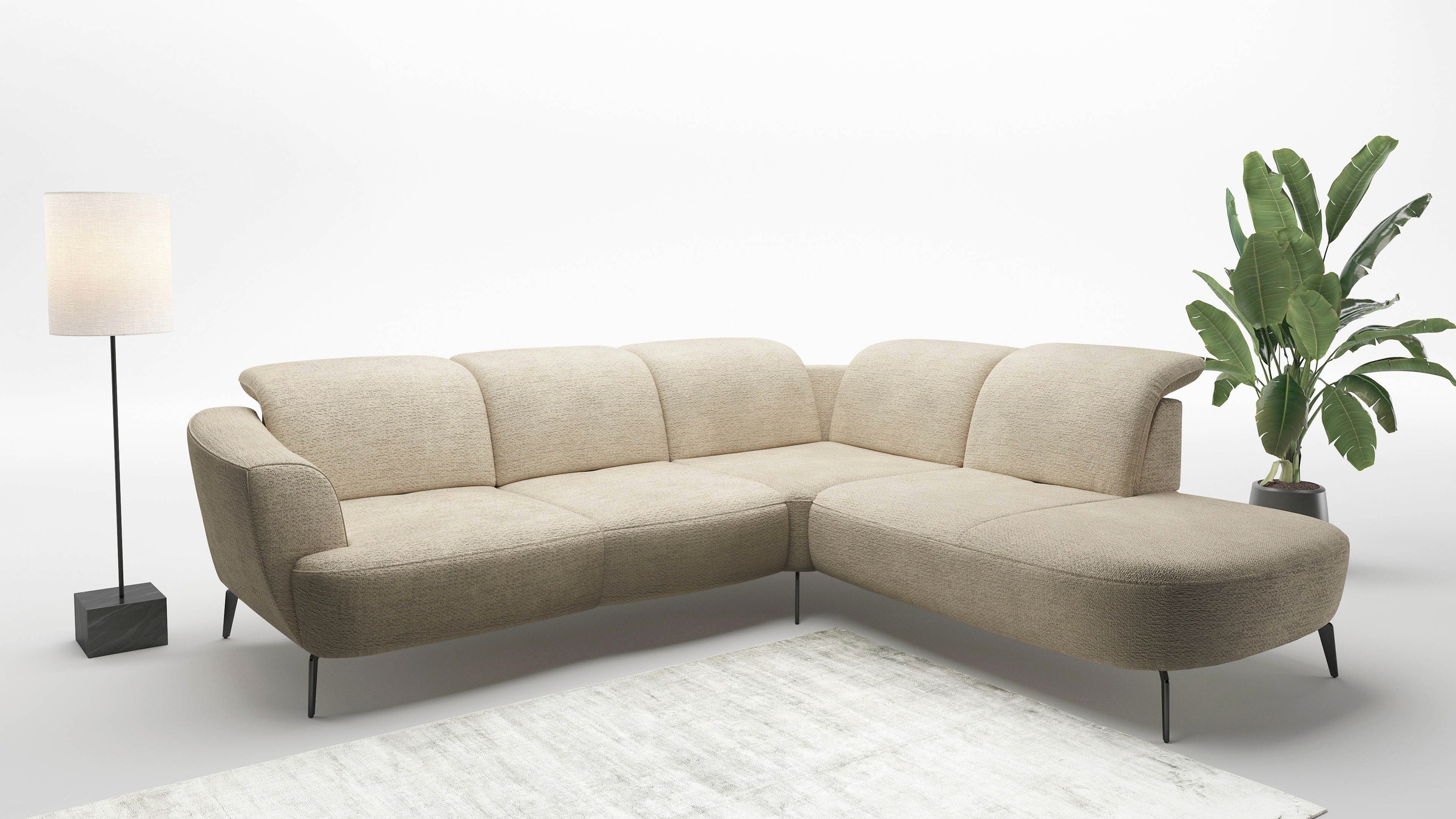 Ecksofa SIT & MORE "Zoe", beige (sand), B:300cm H:87cm T:267cm, 100% Polyester, Sofas, ink.Sitztiefenverstellung, wahlweise mit Kopfteilverstellung