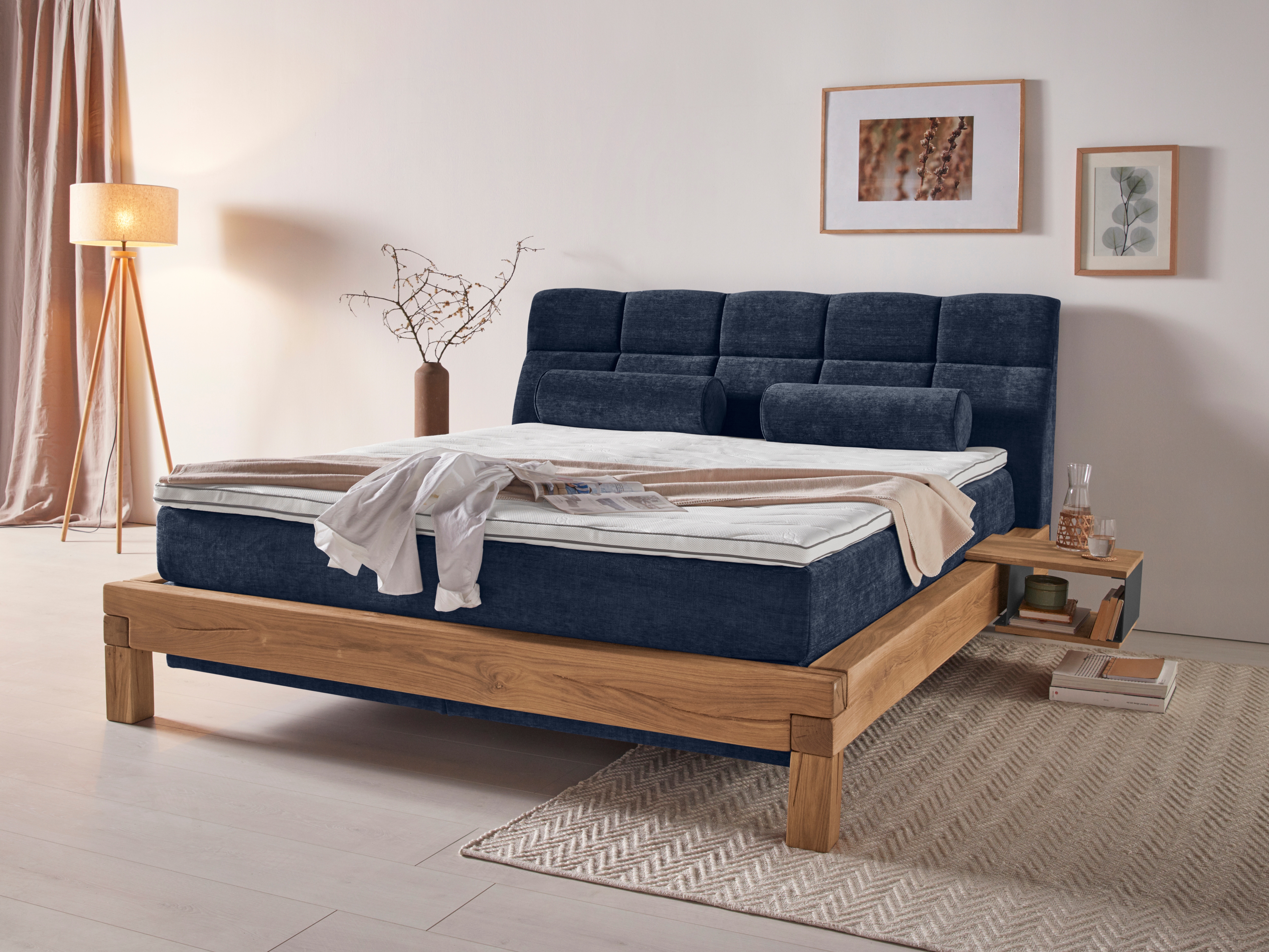 Boxspringbett HOME AFFAIRE "Villads", blau, B:199cm L:231cm, Komplettbetten, Boxspringbett, Liegefläche: 180/200 cm, Inside-Boxspring-Unterbau, recycelte Stoffe Image