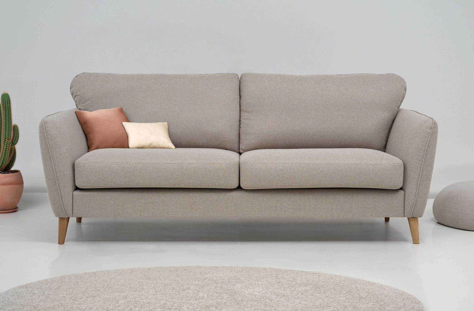 3-Sitzer HOME AFFAIRE "MARSEILLE 3er Sofa 206 cm, Cord, Flachgewebe, Struktur, Webstoff", beige, B:206cm H:88cm T:90cm, 100% Polyester, Sofas, Massivholzbeine Eiche, Landhausstil, Wellenunterfederung