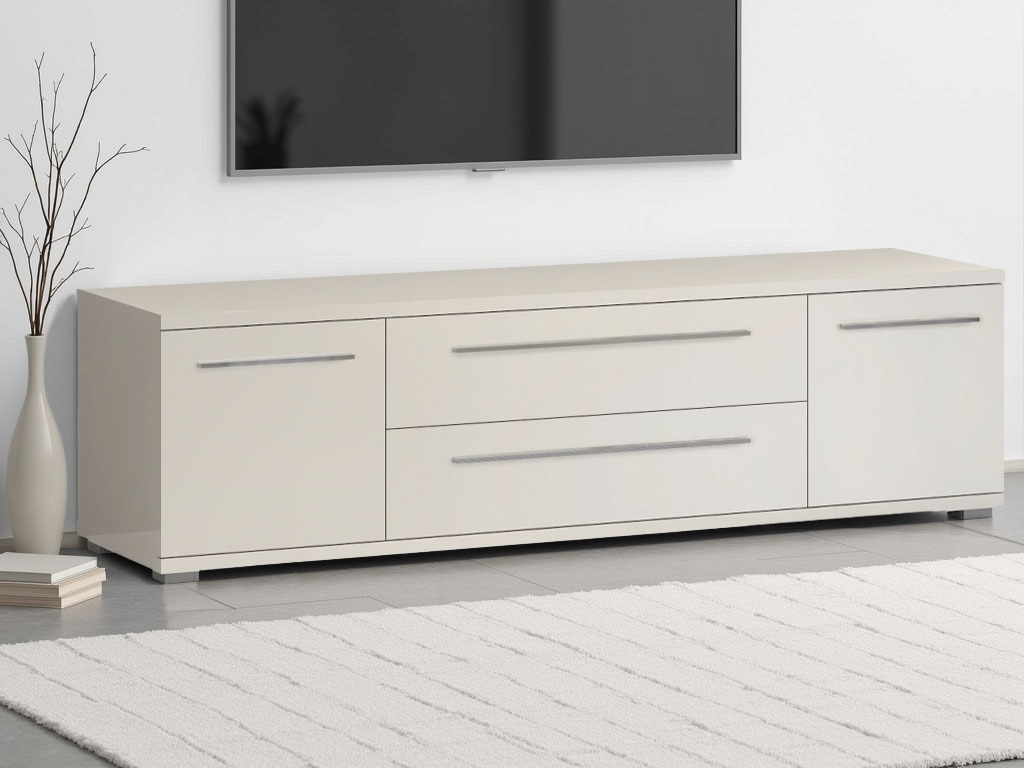 Lowboard PLACES OF STYLE "Piano TV-Kommode in Breite 165 oder 180 cm mit Soft-Close-Funktion", beige (beige hochglanz), B:180cm H:46,2cm T:45,2cm, Spanplatte, Sideboards, Hochglanz UV-lackiert, Br 180 cm mit versch. Tür- und Schubkastenmaße