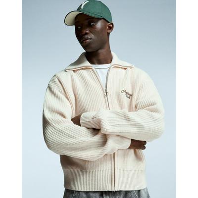 Bershka Embroidered Zip-Up Jacket Men M Off White