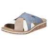 Pantolette RIEKER, Damen, Gr. 42, blau, sanftes weiß, beige, Lederimitat, mehrfarbig, klassisch, Schuhe, Sommerschuh, Hausschuh, Strandschuh, Urlaubschuh mit Stretcheinsatz