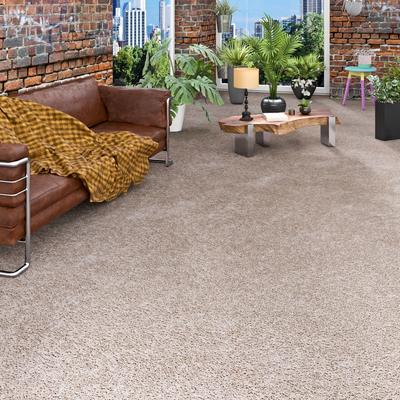 Teppichboden MY HOME "Rava, Velours", grau (taupe), B:400cm H:16mm L:625cm, Kunstfaser, Teppiche, Uni Farben, Breite 400 cm, weich, strapazierfähig, Wohnzimmer Image