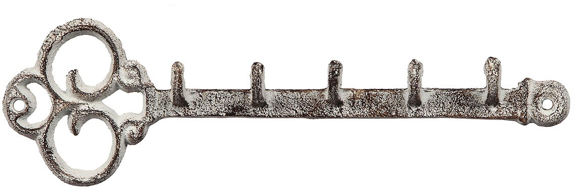 Wandhaken AMBIENTE HAUS "Hakenleiste aus Gusseisen - Schlüssel", weiß (antikweiß, braun), B:25cm H:8cm, Gusseisen, Haken
