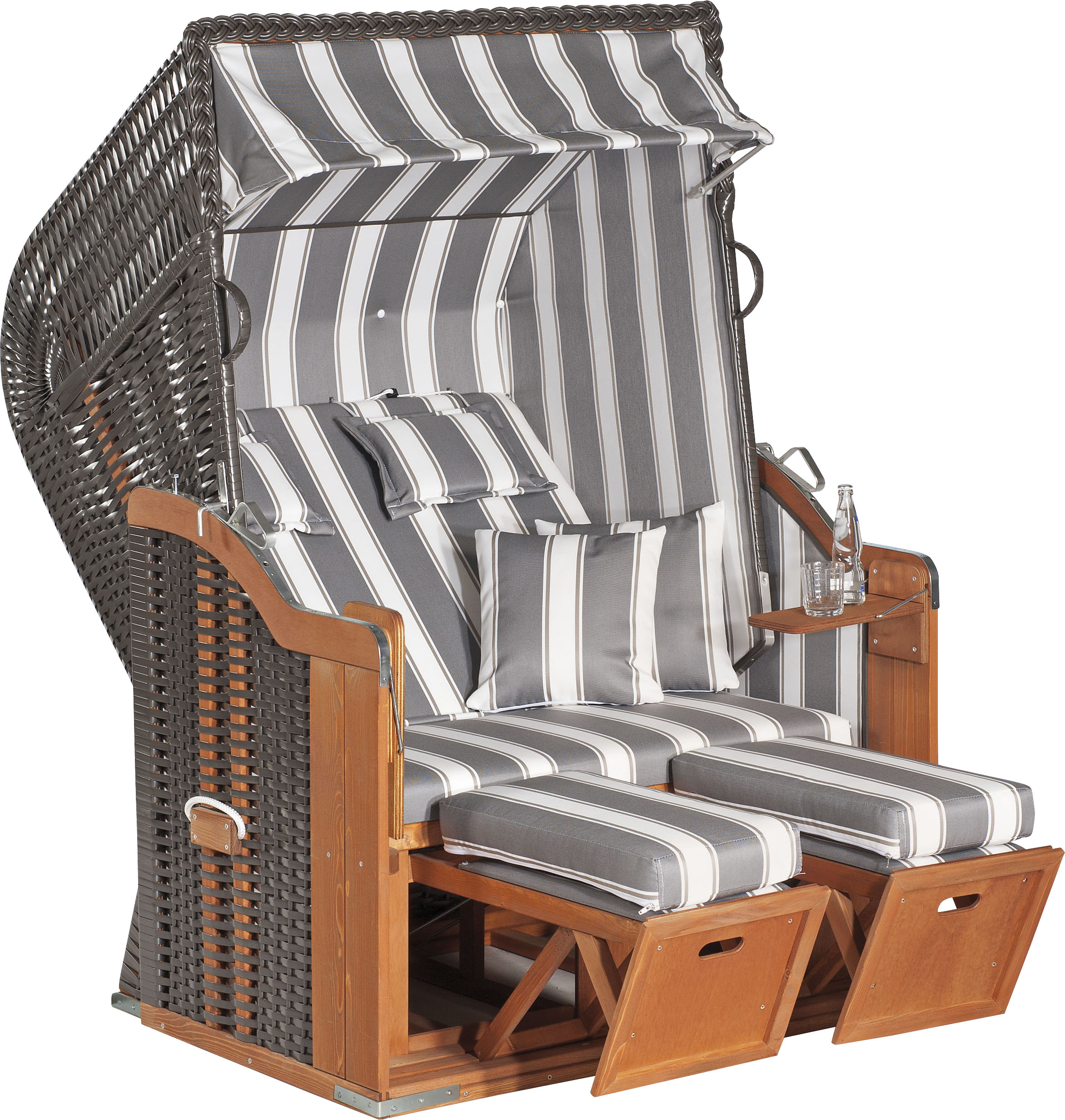 Strandkorb SUNNYSMART "Rustikal 250 Plus", grau (korpus: natur, anthrazit bezug: grau, weiß, taupe), StrandkörbeB:125cm H:160cm T:90cm, 2-Sitzer, komplett montiert, Oberkorb in einem Stück geflochten, B:125cm H:160cm T:90cm Image
