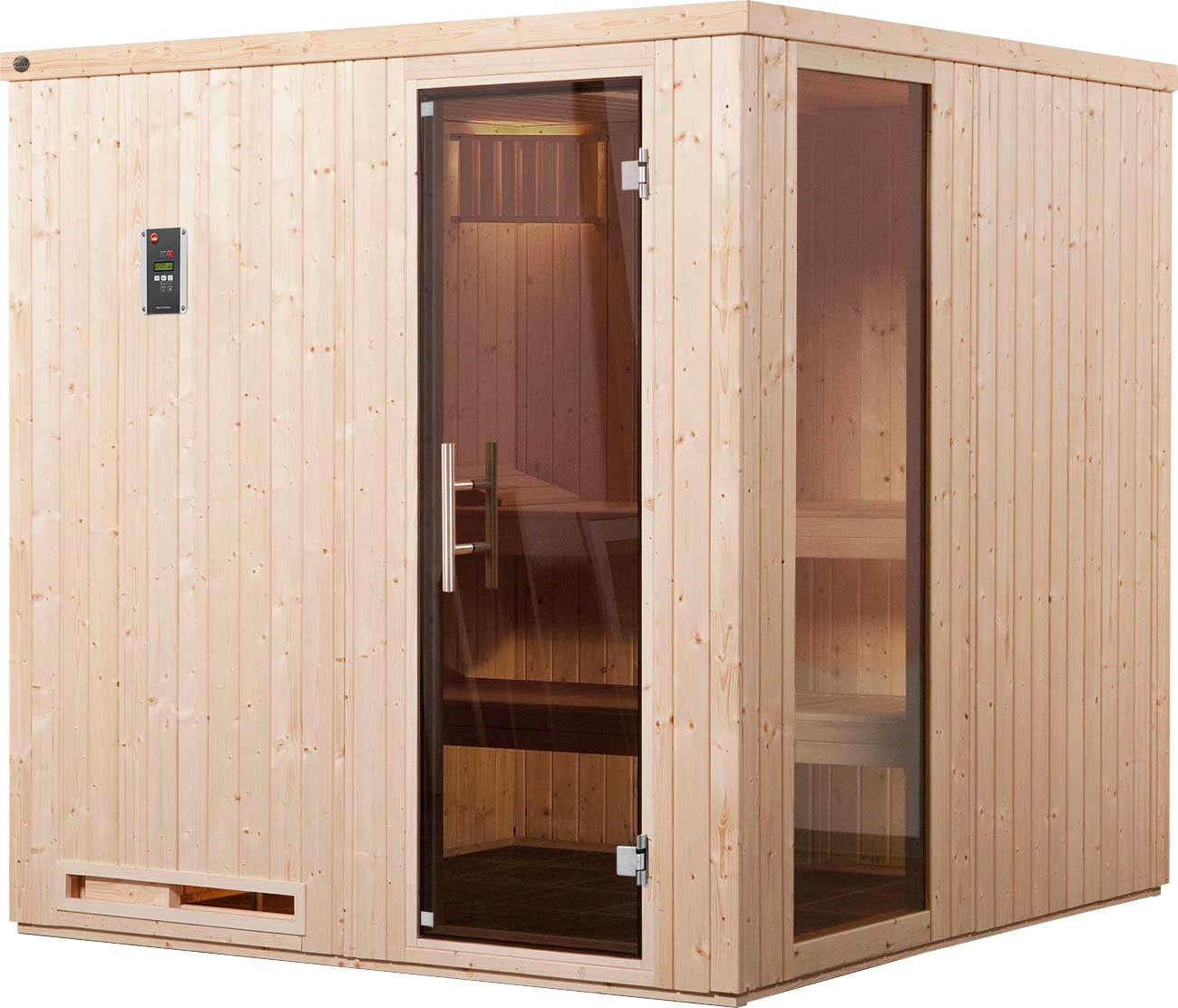 Sauna WEKA "Halmstad", beige (natur), Saunaofen, externe Steuerung, 7,5 kW, Saunen, 7,5 kW-Ofen mit digitaler Steuerung