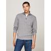 Strickpullover TOMMY HILFIGER "CLASSIC COTTON CABLE ZIP MOCK", Herren, Gr. M, grau (medium grau heather), Strick, Obermaterial: 100% Baumwolle, casual, regular fit, Langarm Rippbündchen, Pullover, mit modischem Zopfmuster