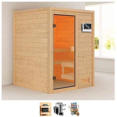 Sauna WELLTIME "Sandy", beige (naturbelassen), Saunaofen, externe Steuerung, 3,6 kW, Saunen, 3,6-kW-Plug & Play Ofen mit ext. Steuerung Image