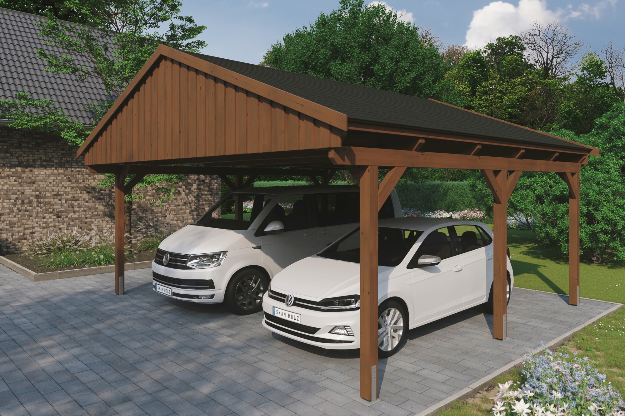 Doppelcarport SKANHOLZ "Fichtelberg", braun, B/H/T: 574cm x, Carports, mit schwarzen Schindeln Image