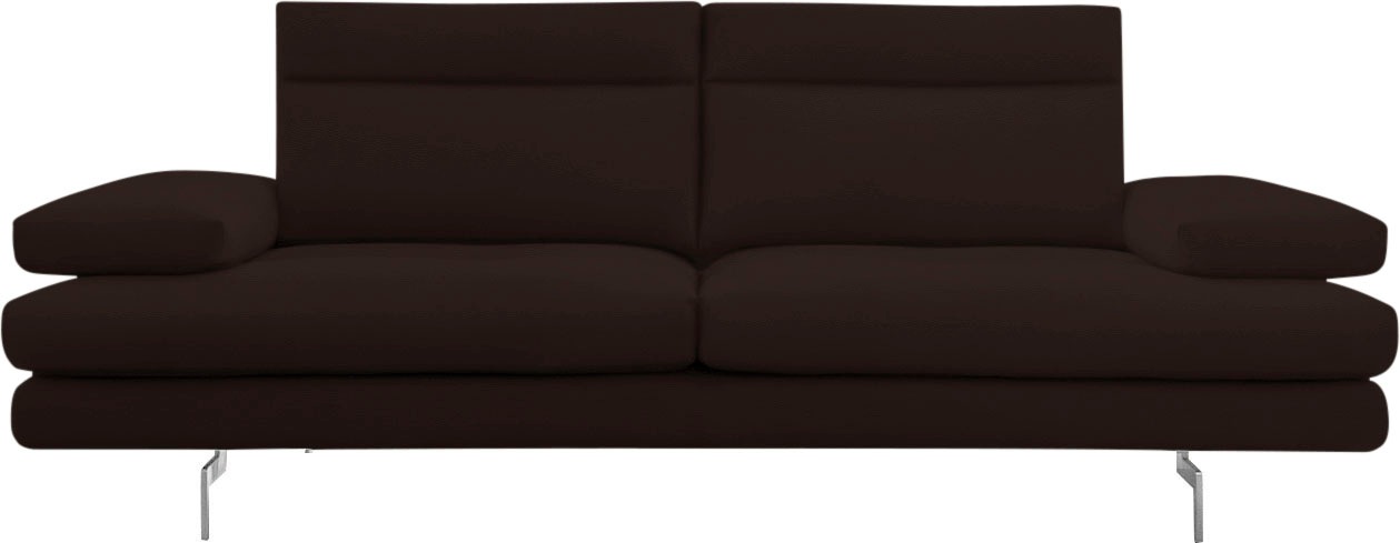 3-Sitzer CALIA ITALIA "Toby Wing, Designsofa mit hohem Sitzkomfort, bequem und elegant", braun (testa di moro antares), B:208cm H:90cm T:113cm, Leder ANTARES (100% Leder), Sofas, inklusive Sitztiefenverstellung, Füße in Chrom glänzend