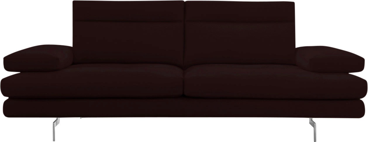 3-Sitzer CALIA ITALIA "Toby Wing, Designsofa mit hohem Sitzkomfort, bequem und elegant", braun (nutella antares), B:208cm H:90cm T:113cm, Leder BULL (100% Leder), Sofas, inklusive Sitztiefenverstellung, Füße in Chrom glänzend