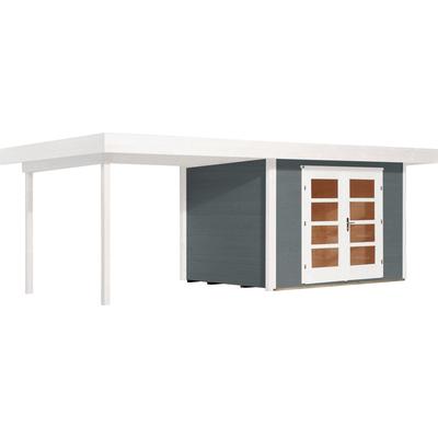 Gartenhaus WEKA "Designhaus 126 Plus", grau (grau, weiß), Fußboden im Gartenhaus, Gartenhäuser, mit Anbaudach Image