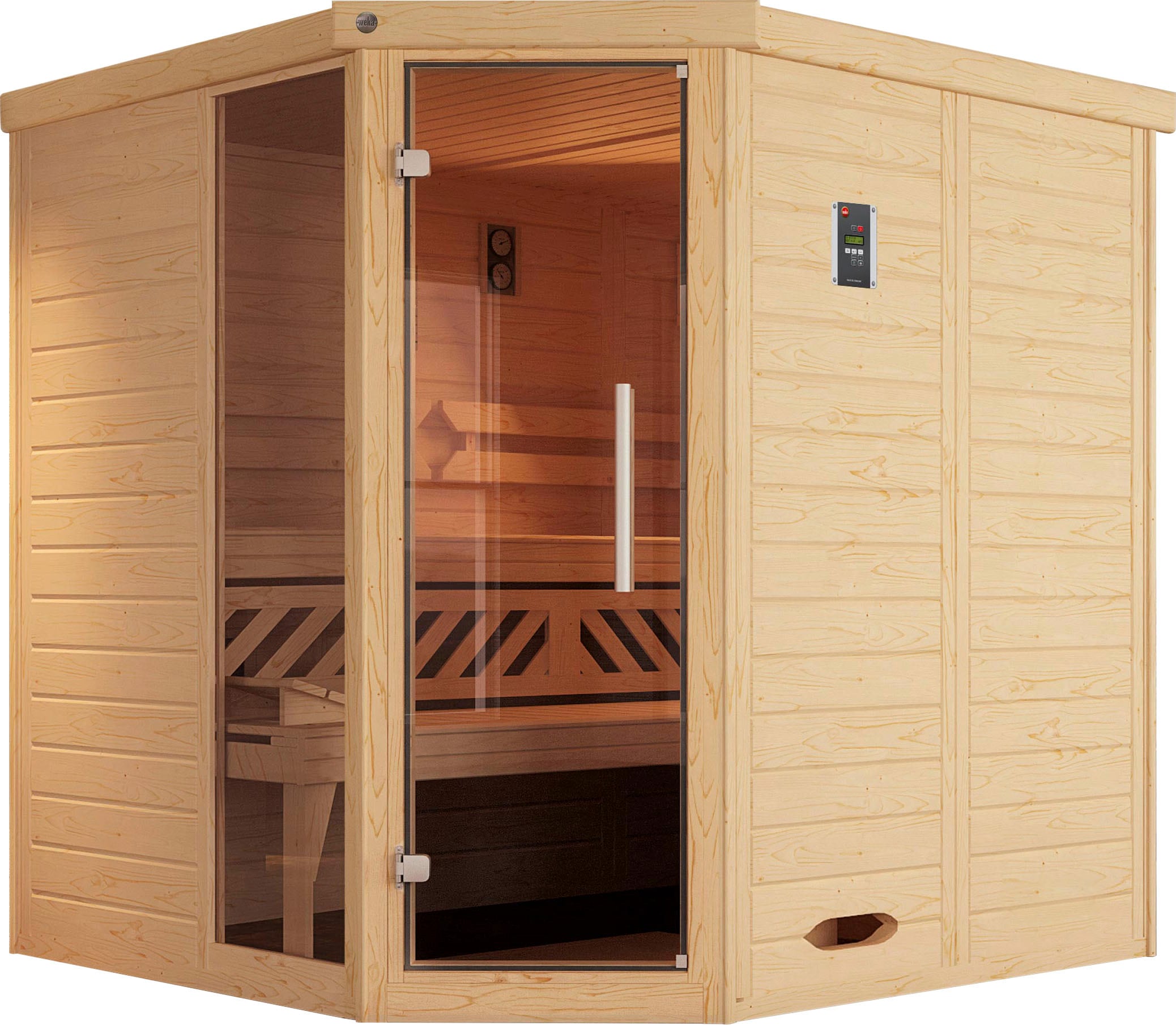 Sauna WEKA "Kemi", beige (natur), Saunaofen, externe Steuerung, 7,5 kW, Saunen, 7,5 kW-Ofen mit digitaler Steuerung