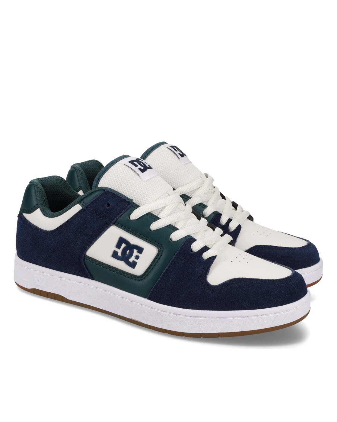 Sneaker DC SHOES "Manteca", Herren, Gr. 10 (43), weiß (navy, weiß, grün), Obermaterial: Leder (Kuh) / Futter: Textil / Außensohle: Gummi, Schuhe Sneaker