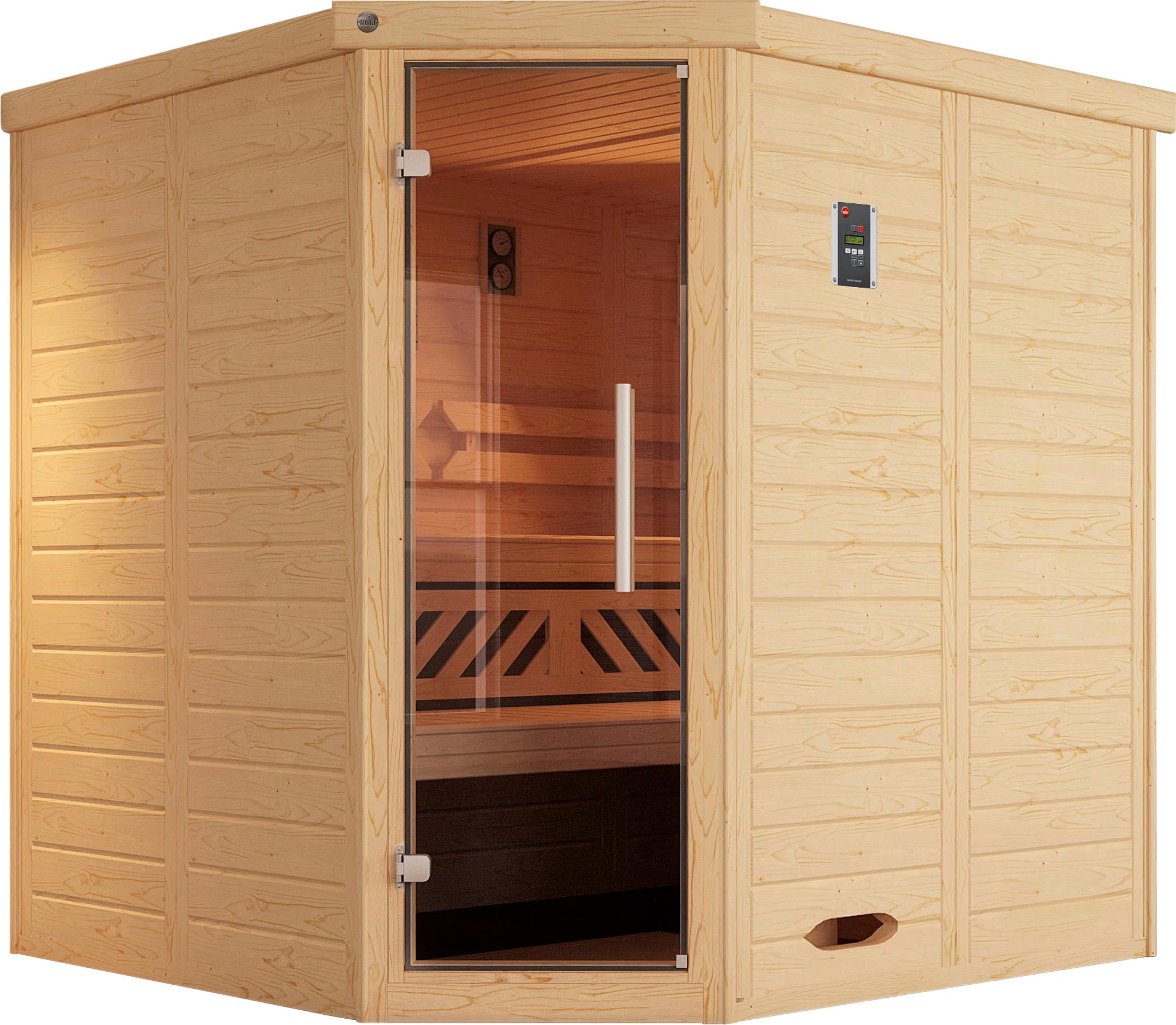 Sauna WEKA "Kemi", beige (natur), Bio-Ofen, externe Steuerung, 7,5 kW, Saunen, 7,5 kW Bio-Ofen mit digitaler Steuerung