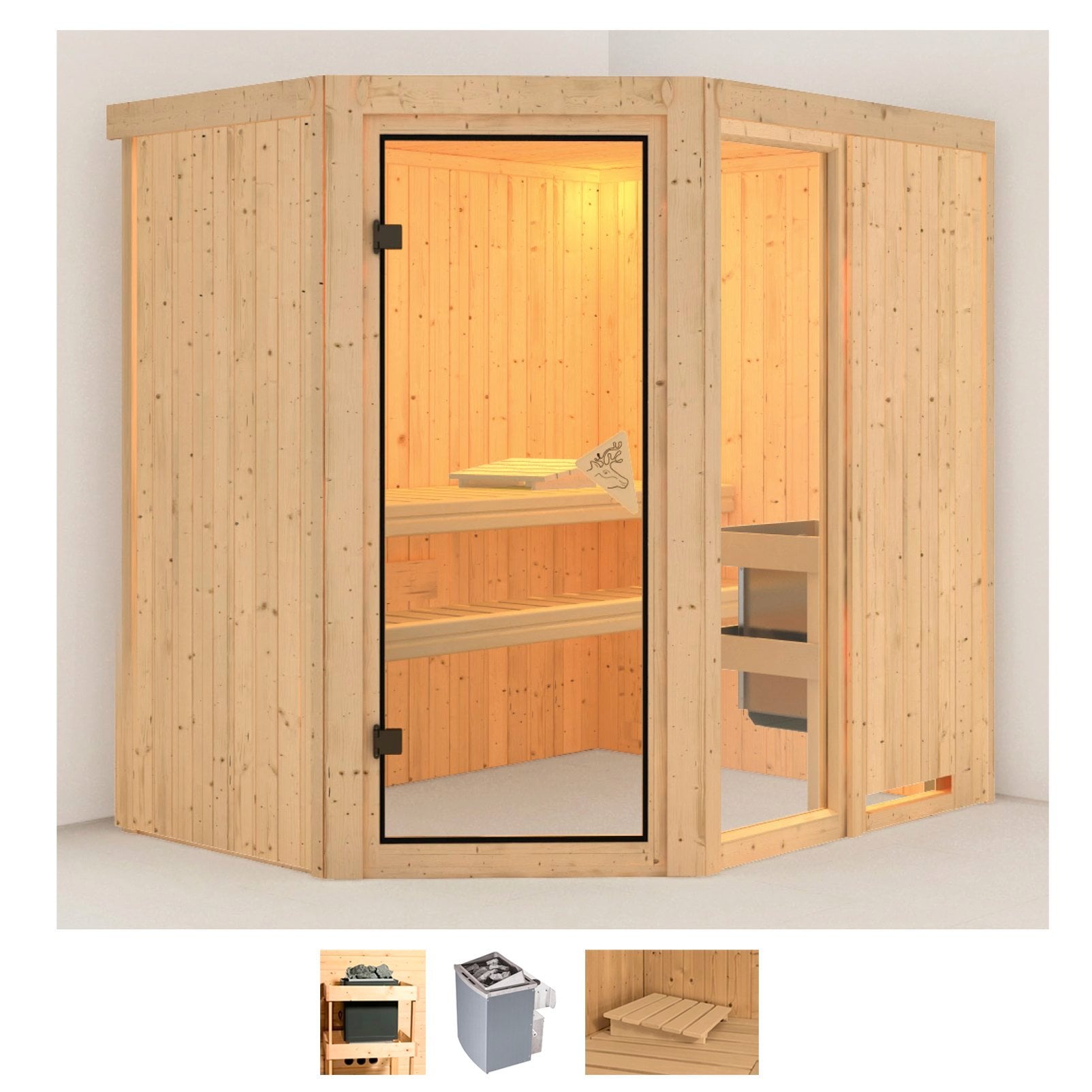 Sauna KARIBU "Frigga 1", beige (naturbelassen), Saunaofen, integrierte Steuerung, 9 kW, Saunen, 9-kW-Ofen mit integrierter Steuerung Image