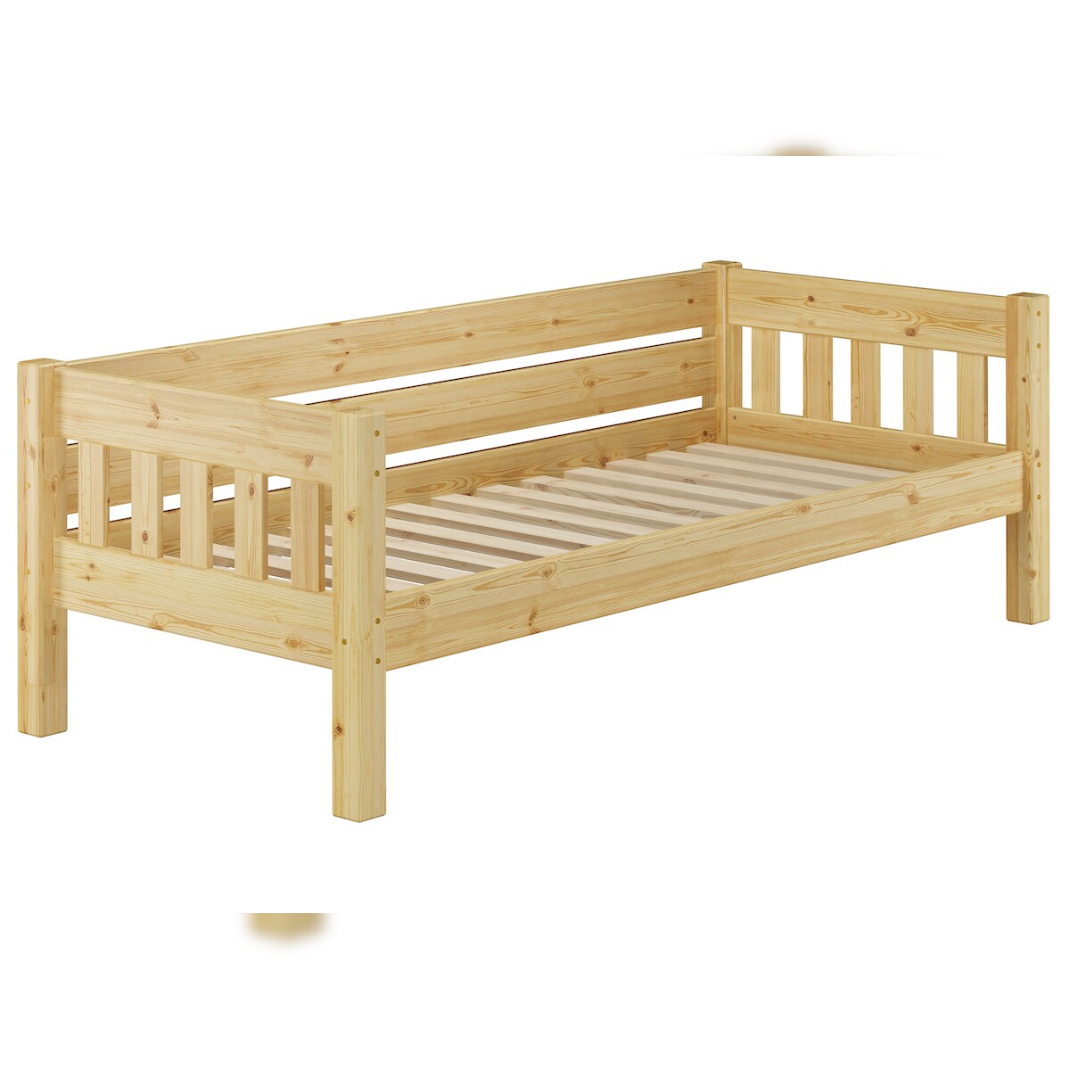Erst-Holz Kieferbett natur Einzelbett 90x200 Massivholz-Bettgestell Sofabett mit wählbarem Zubehör V-60.53-09 Rollrost inkl. Image
