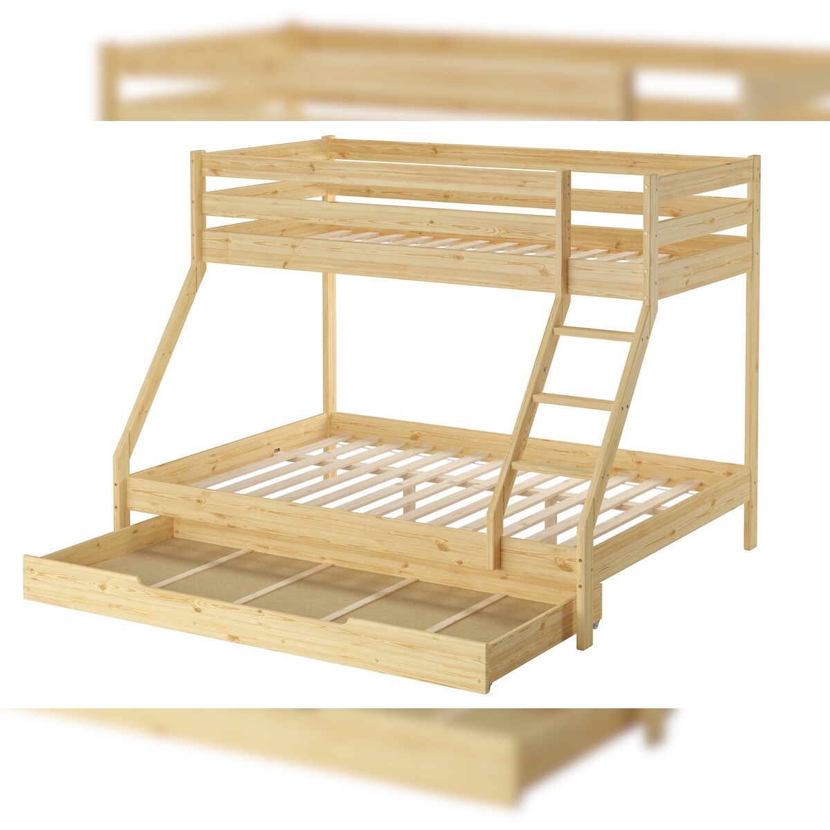Erst-Holz Doppel-Etagenbett 140x200 und 90x200 Erwachsenen-Stockbett Kiefer Zubehör wählbar V-60.19-09-14 Rollrost und Bettkasten inkl. Image