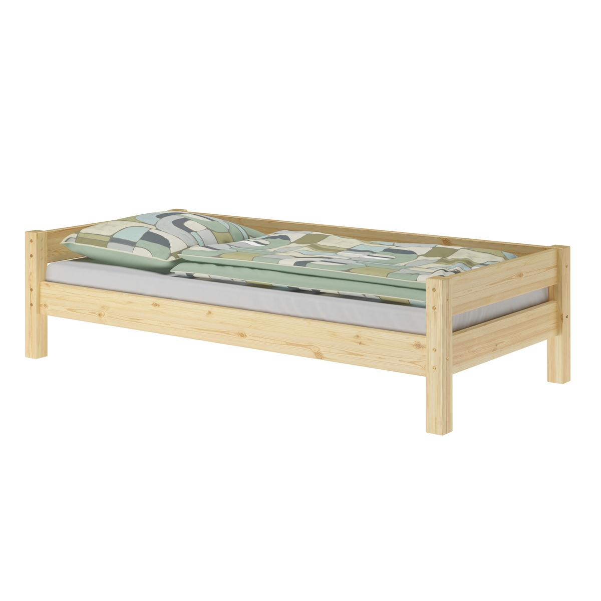 Erst-Holz Einzelbett, Holzbett Kiefer massiv klar lackiert 90x200 wählbares Zubehör V-60.20-09 ohne Zubehör Image