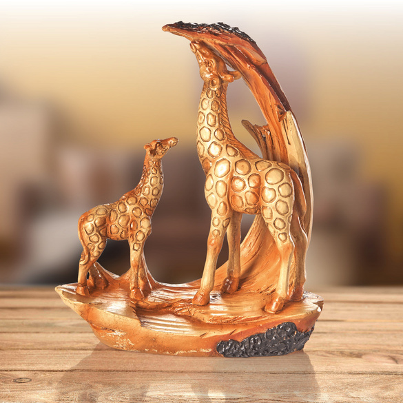 Resin-Skulptur ""Giraffe mit Kind"" in Holzoptik Eldo