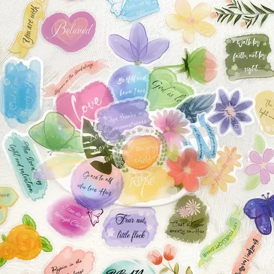 50 stücke Aquarell Bibel Transparent PET Aufkleber Aufkleber Für Telefon Laptop Sammelalbum Koffer Gitarre DIY Cartoon Ästhetische Aufkleber Image