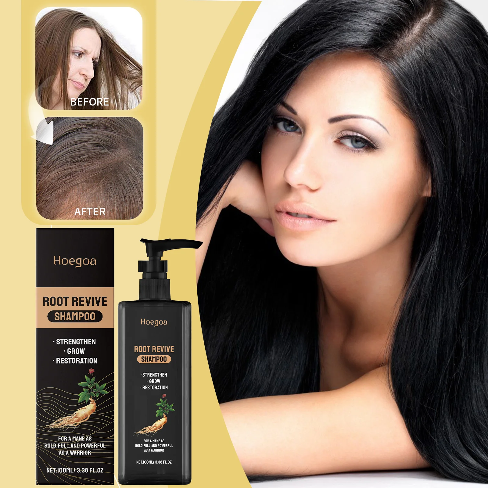 100 ml Ginseng-Shampoo, Reparatur von Frizz, geschädigtes Haar, nährend, feuchtigkeitsspendend, Anti-Schuppen-Ölkontrolle, stärkt die Haarwurzel Image