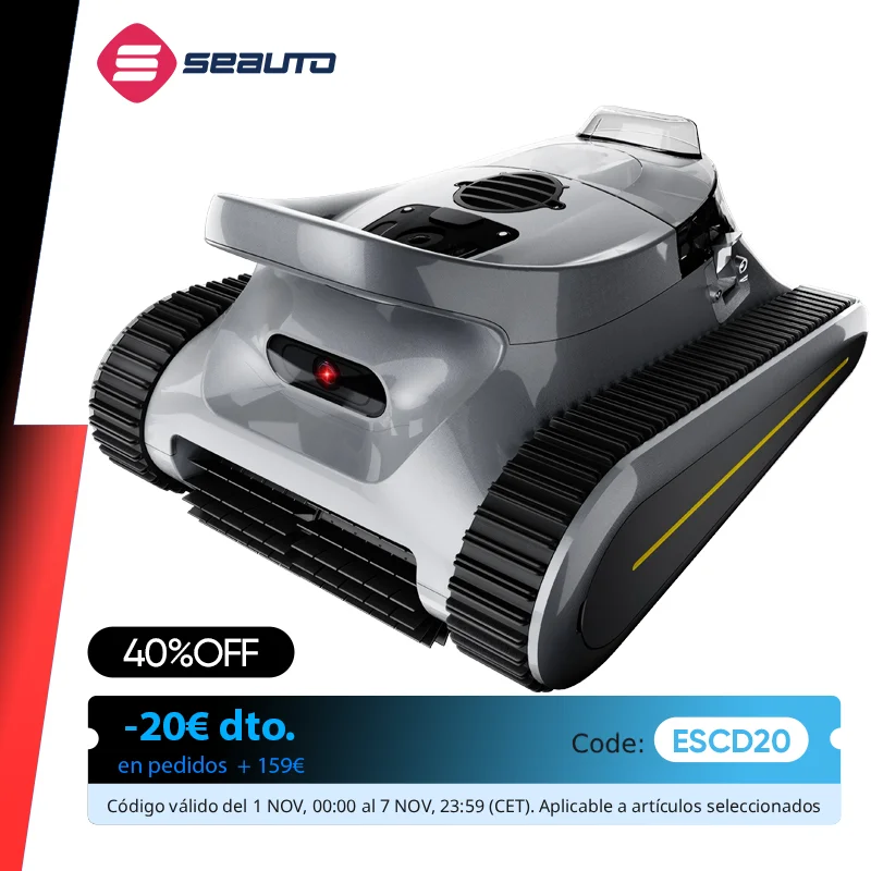 Robot aspirateur de piscine sans fil Seauto, 180 minutes d'escalade murale pour piscines hors sol et enterrées jusqu'à 2000 pieds reproducteurs