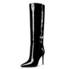 Damen kniehohe Stiefel neue spitze Zehen dünne High Heel Winter Party Schuhe Damen schwarz rosa lange Stiefel Schuhe große Größe 45