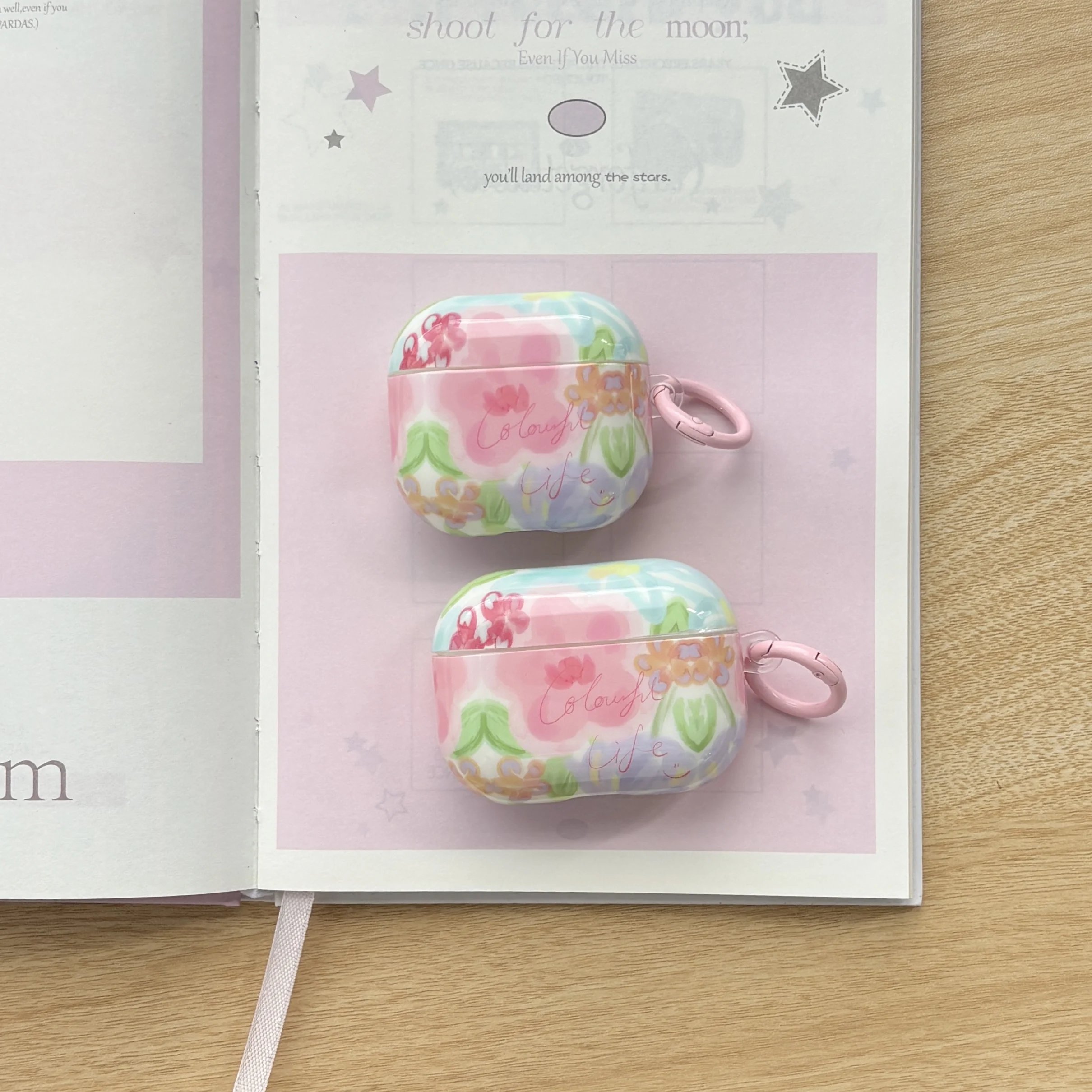 Schöne bunte Ölgemälde-Blumen, künstlerische Buchstaben, Muster, glänzende Kopfhörer-Hülle für AirPods 1, 2, 3, 4 Pro Pro 2 Image