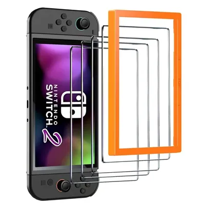 4 Pack Tempered Glass Screen Protector for Nintendo Switch 2 2025, with Alignment Frame Screen Protector for Switch 2 8''