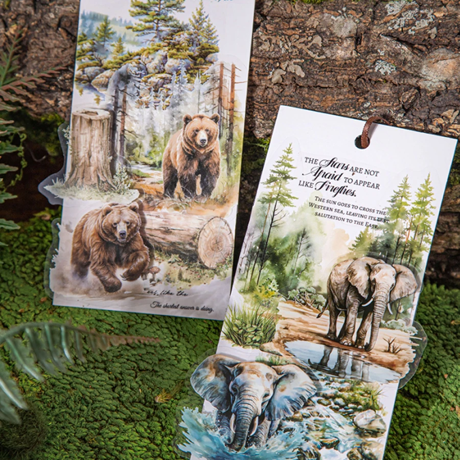 Mr Paper, 6 Stile, 15 Stück/Beutel „Jungle Beasts“-Serie, Waldtiere, Aquascape-Aufkleber, Buchhandbuch, Heimdekoration, Geschenke Image