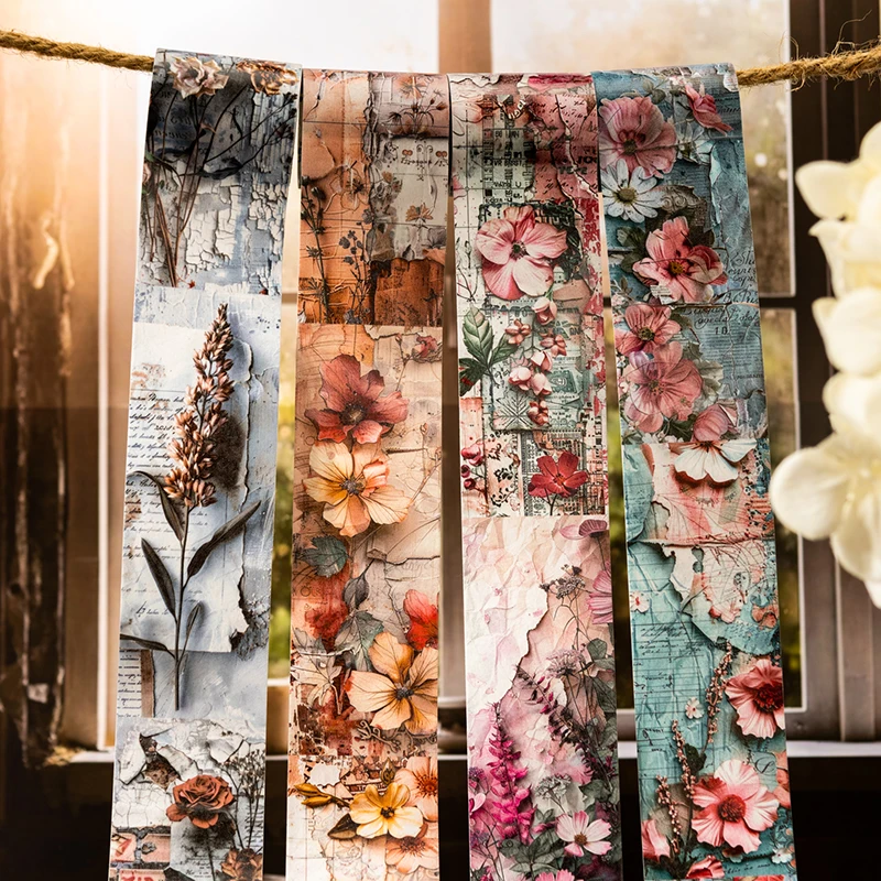 Journal GO 4.5x200cm Vintage Flowers Tape Scrapbooking Stickers Decoration Material Collage Journaling Label Craft Masking Tape